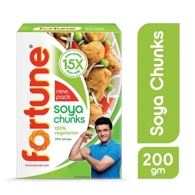 Fortune Soya Chunks - 15x More Protein Than Milk, 200 g Carton-1.webp